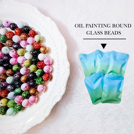 【Charm Magic 】Oil Painting Round Glass Beads Lucky Bags