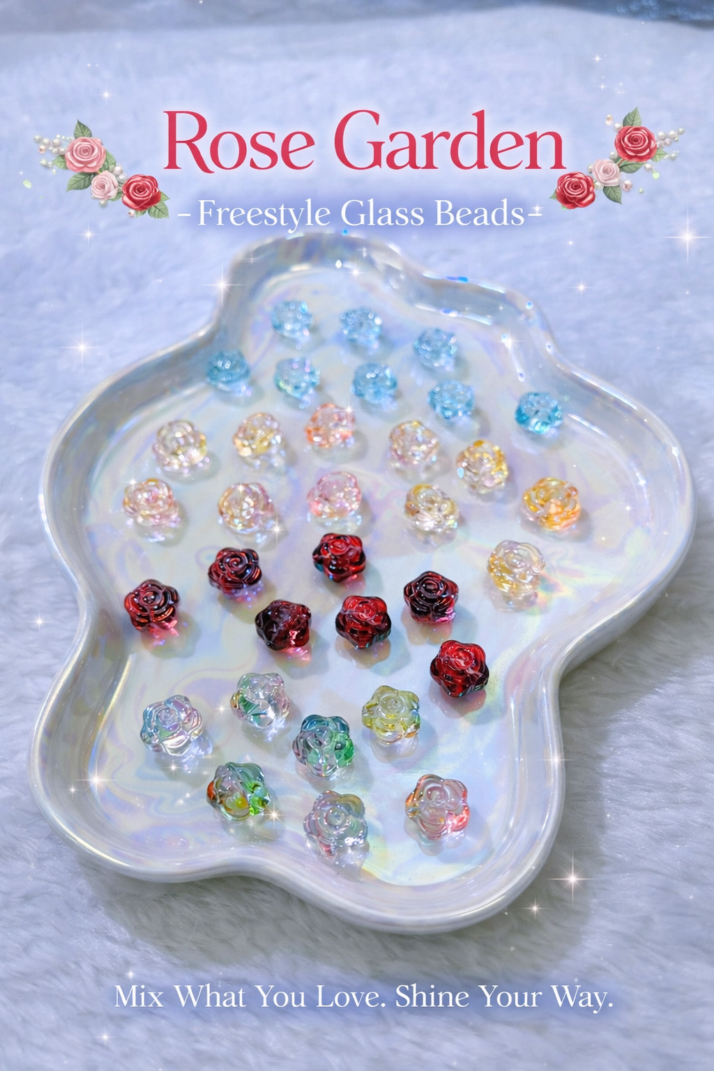 【YUMI-E】Rose Garden Shaped Glass Beads-E1